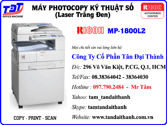 Máy Photocopy Ricoh MP 1800L2 | Phân phối cung cấp máy photocopy