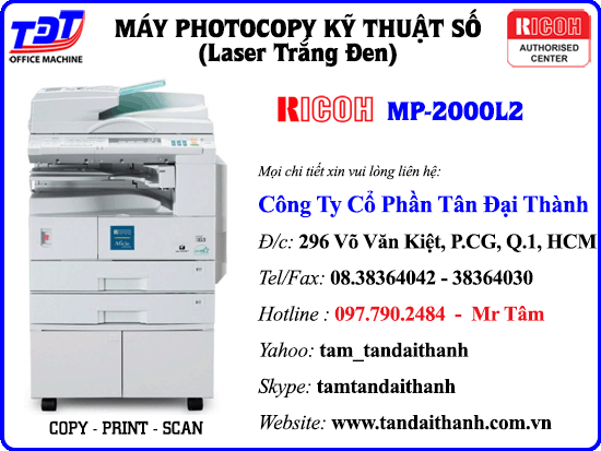 Bán máy photocopy Ricoh MP 2000L2 , Aficio MP 2000L2 giá rẻ